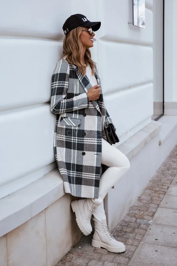 Fashion Plaid Woolen Coat