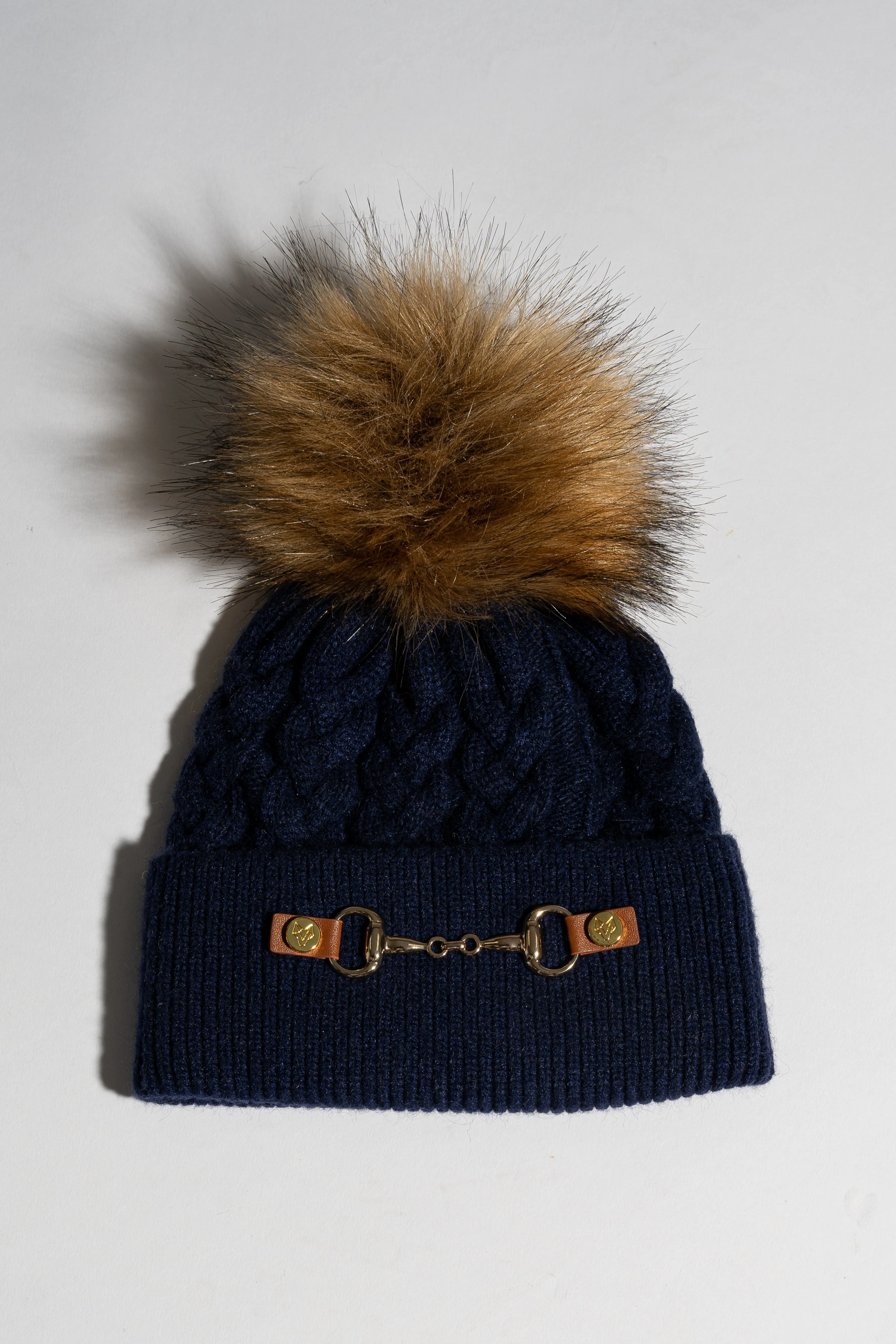 Faux Burley Pom Pom Hat - Navy