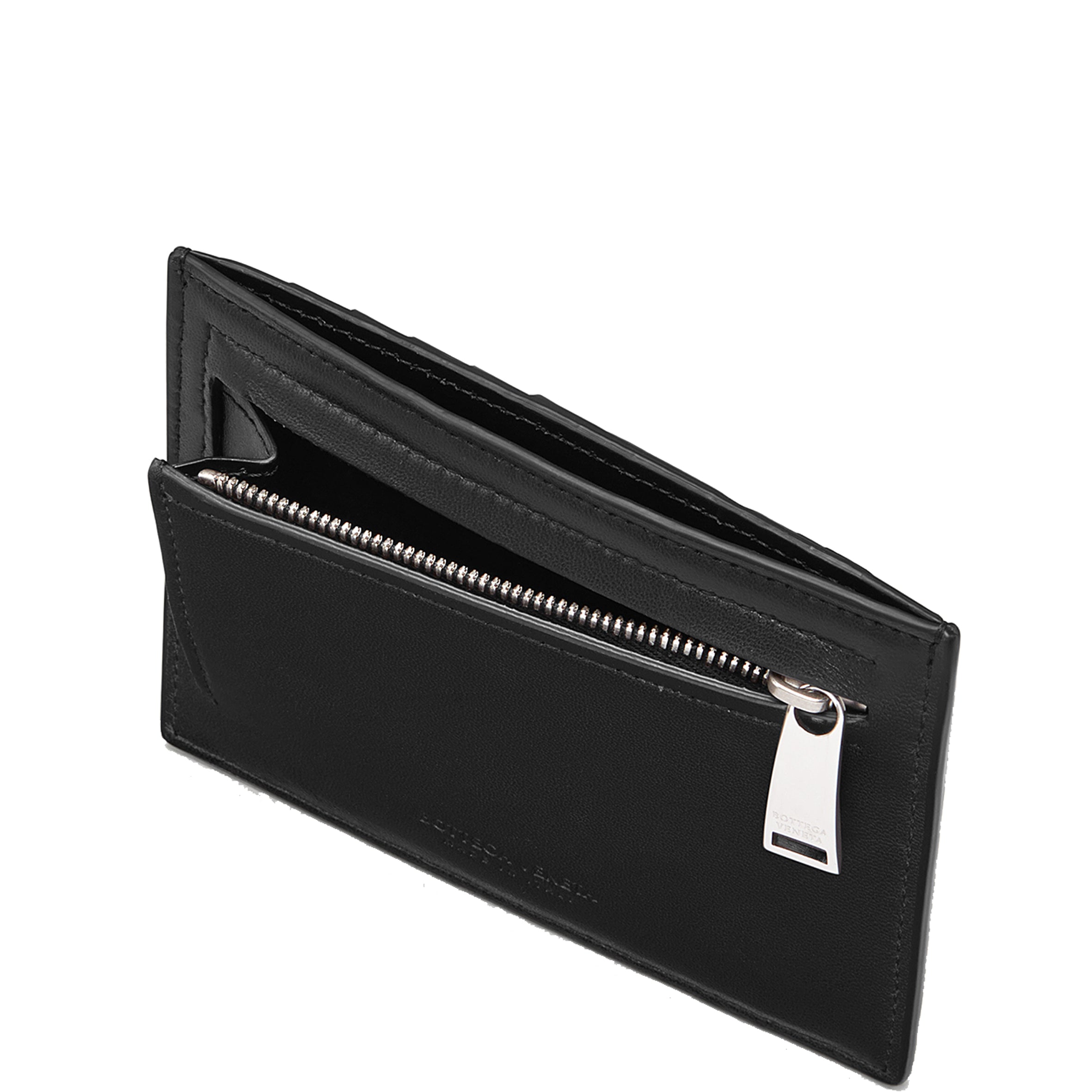 Flat Cardholder 6 with zip Intrecciato, Black