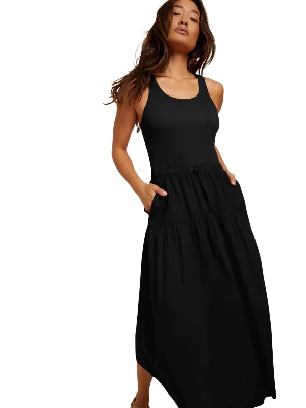 Frannie Combo Midi Dress Jet Black