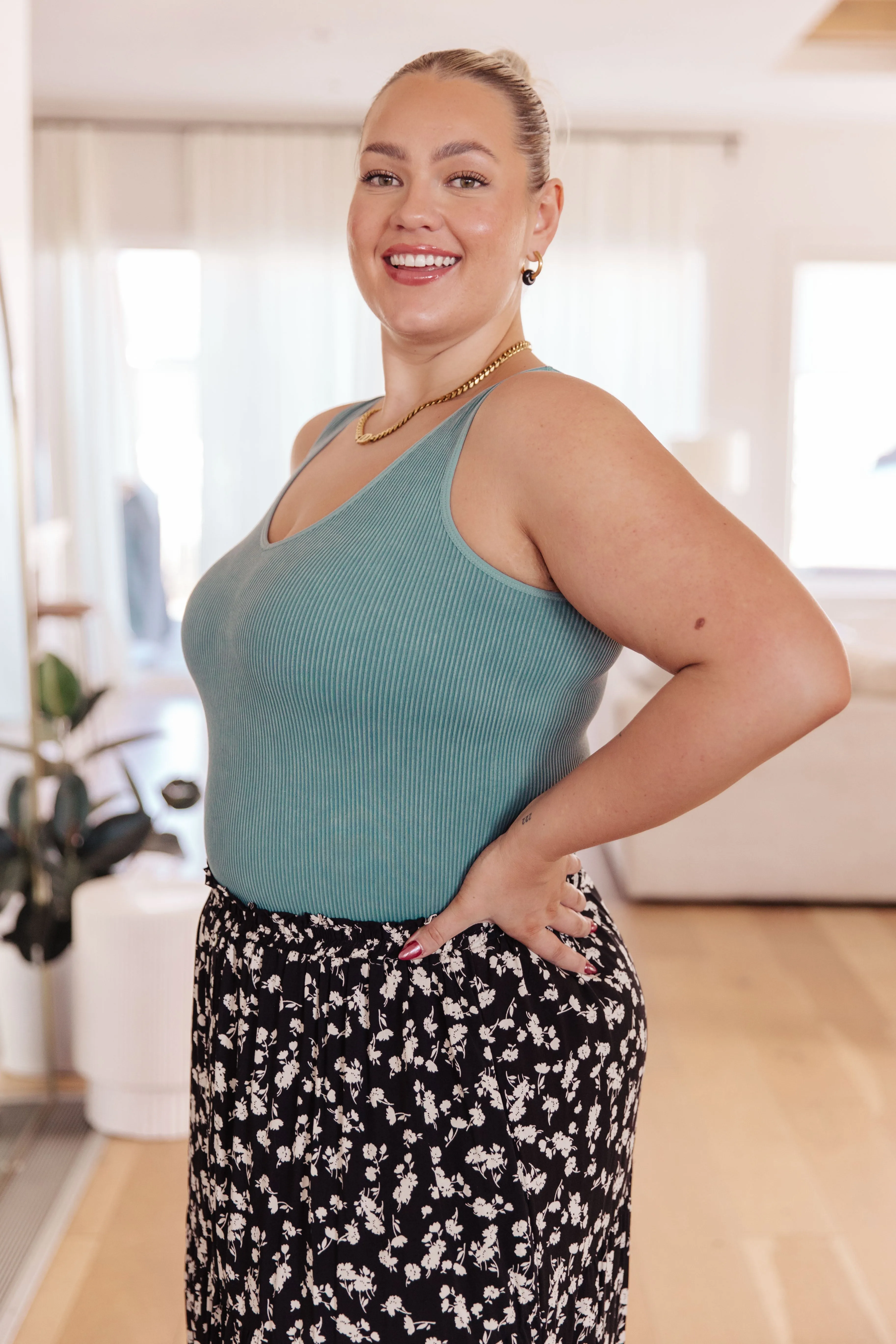 Fundamentals Ribbed Seamless Reversible Tank in Vintage Blue