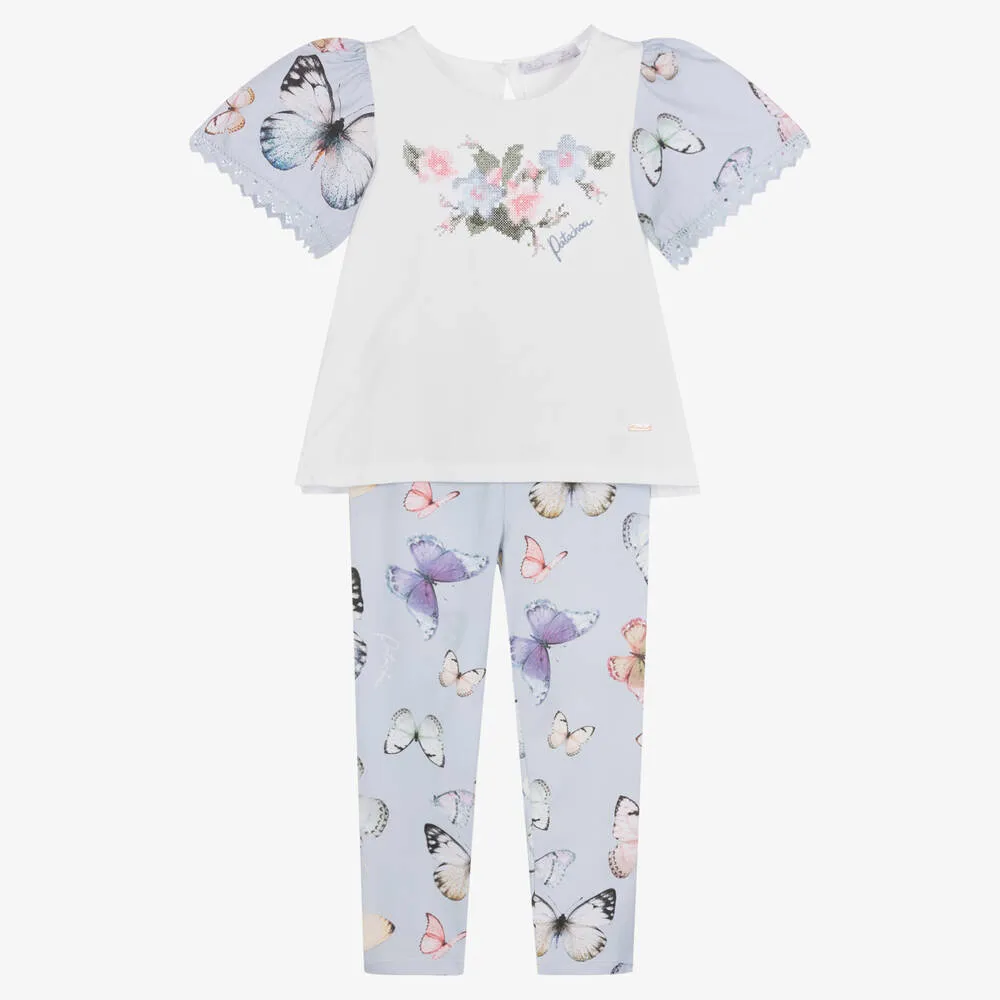 Girls Blue Butterflies Leggings Set