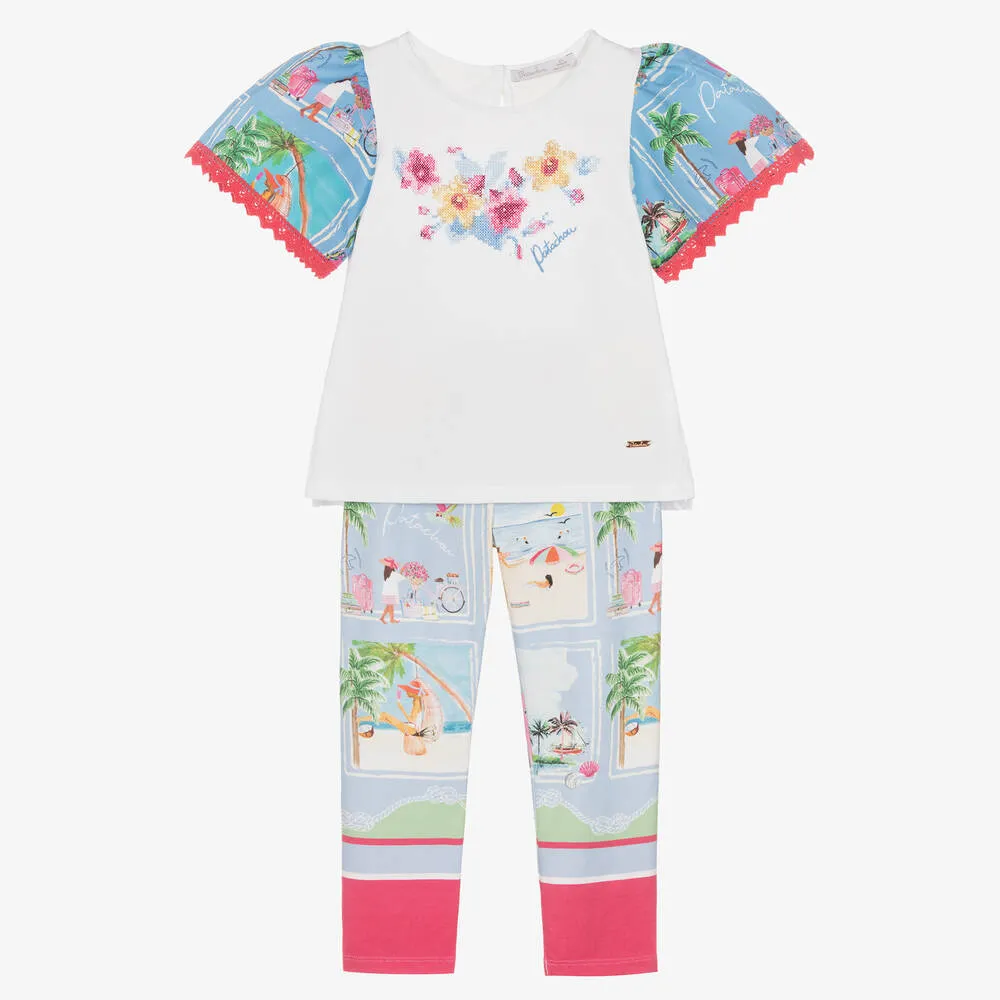 Girls Blue Holiday Print Leggings Set