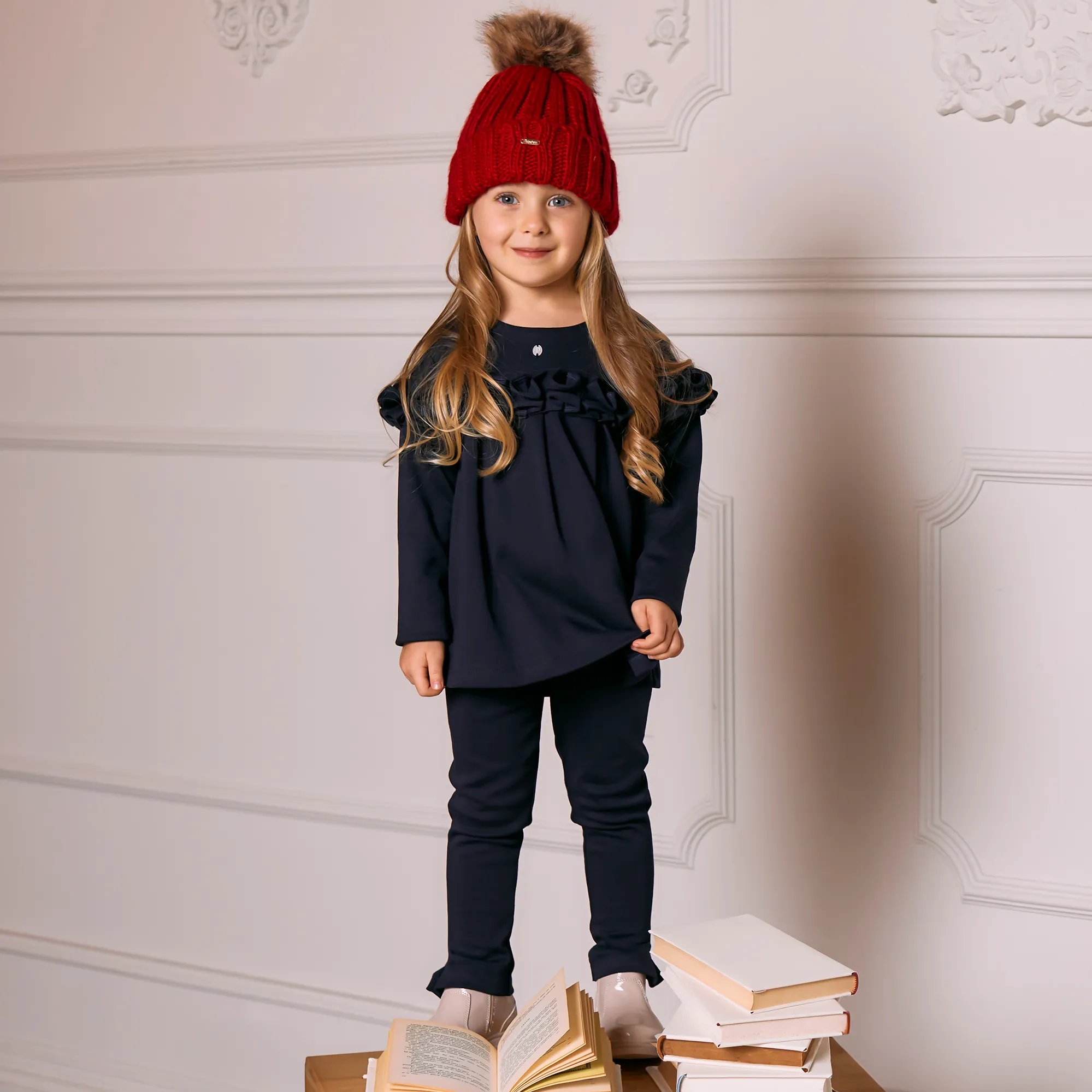 Girls Navy Blue Cotton Leggings Set