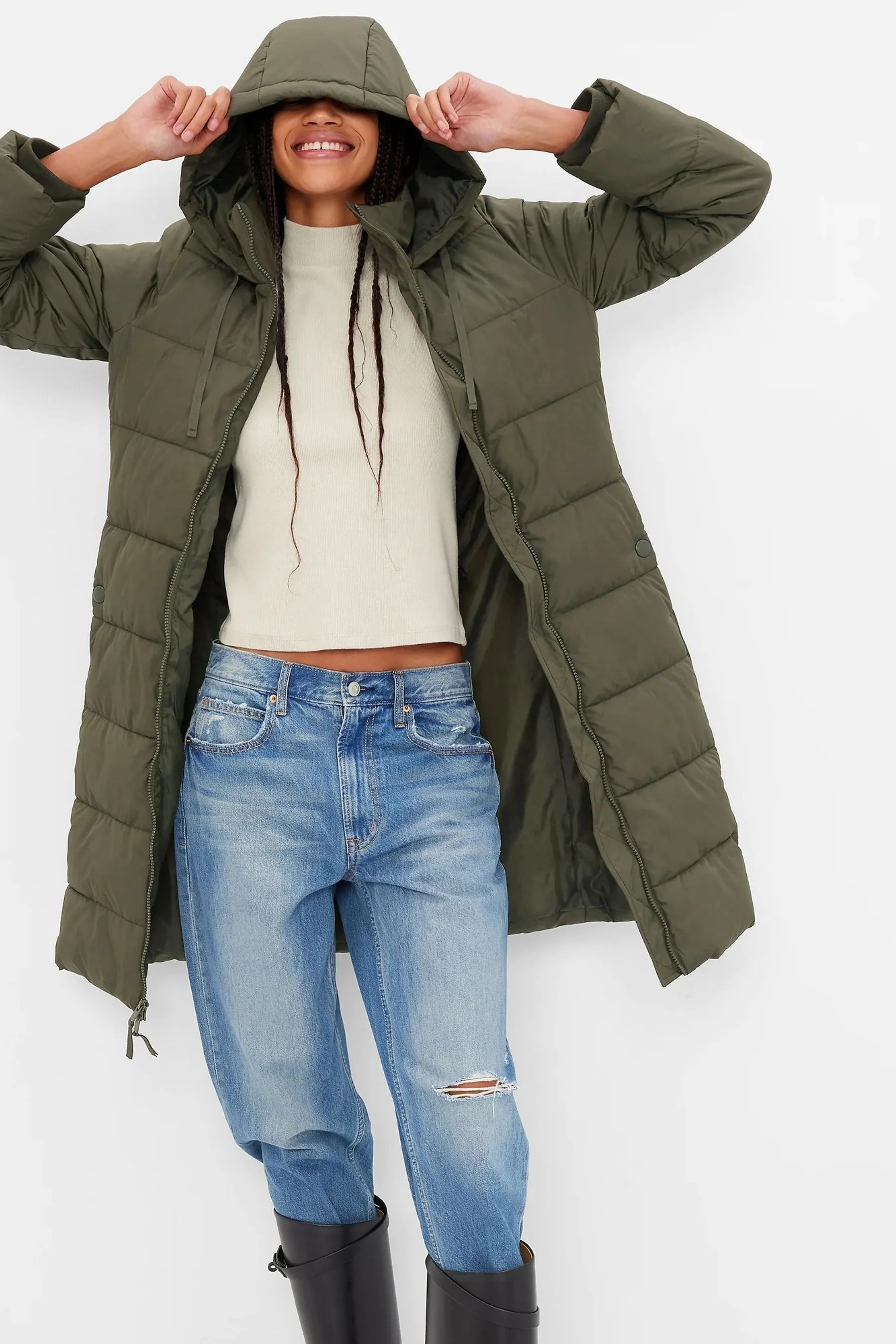 Green Long Puffer Coat