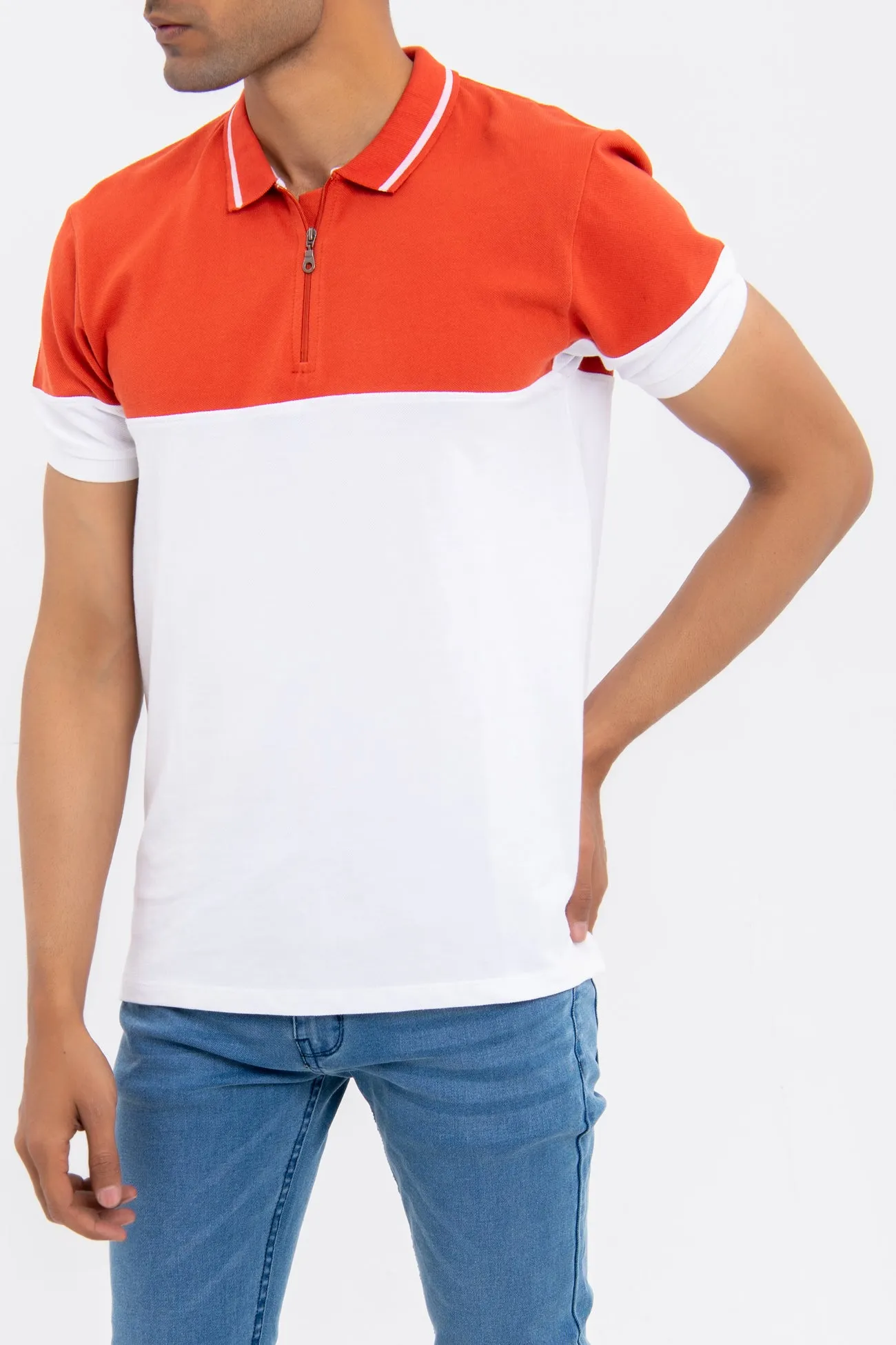 HALF ZIP COLOR BLOCK POLO