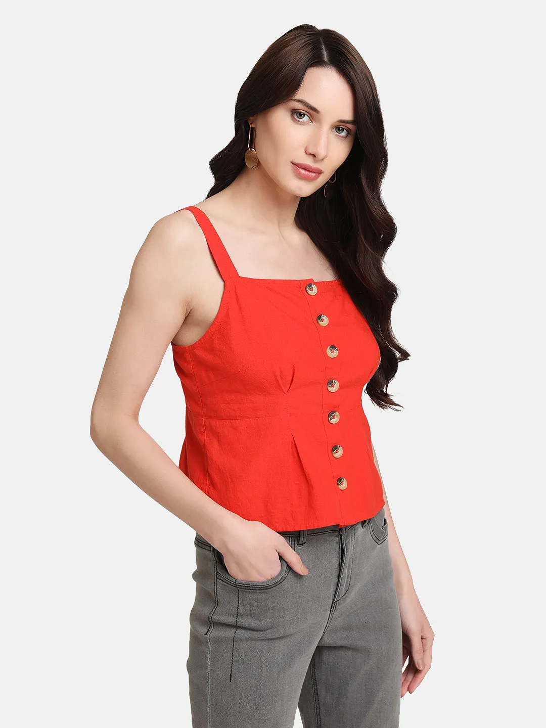 Horn Button Detail Top With Straps