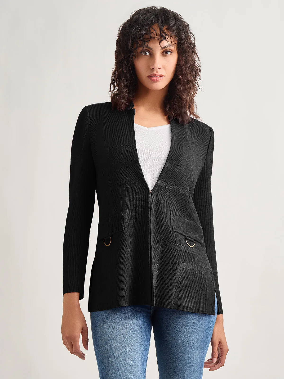 Inverted Notch Collar Tailored Knit Jacket