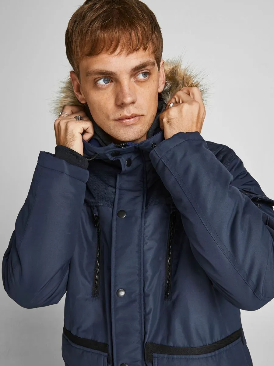 Jack & Jones Hooded Globe Parka Jacket Navy Blazer