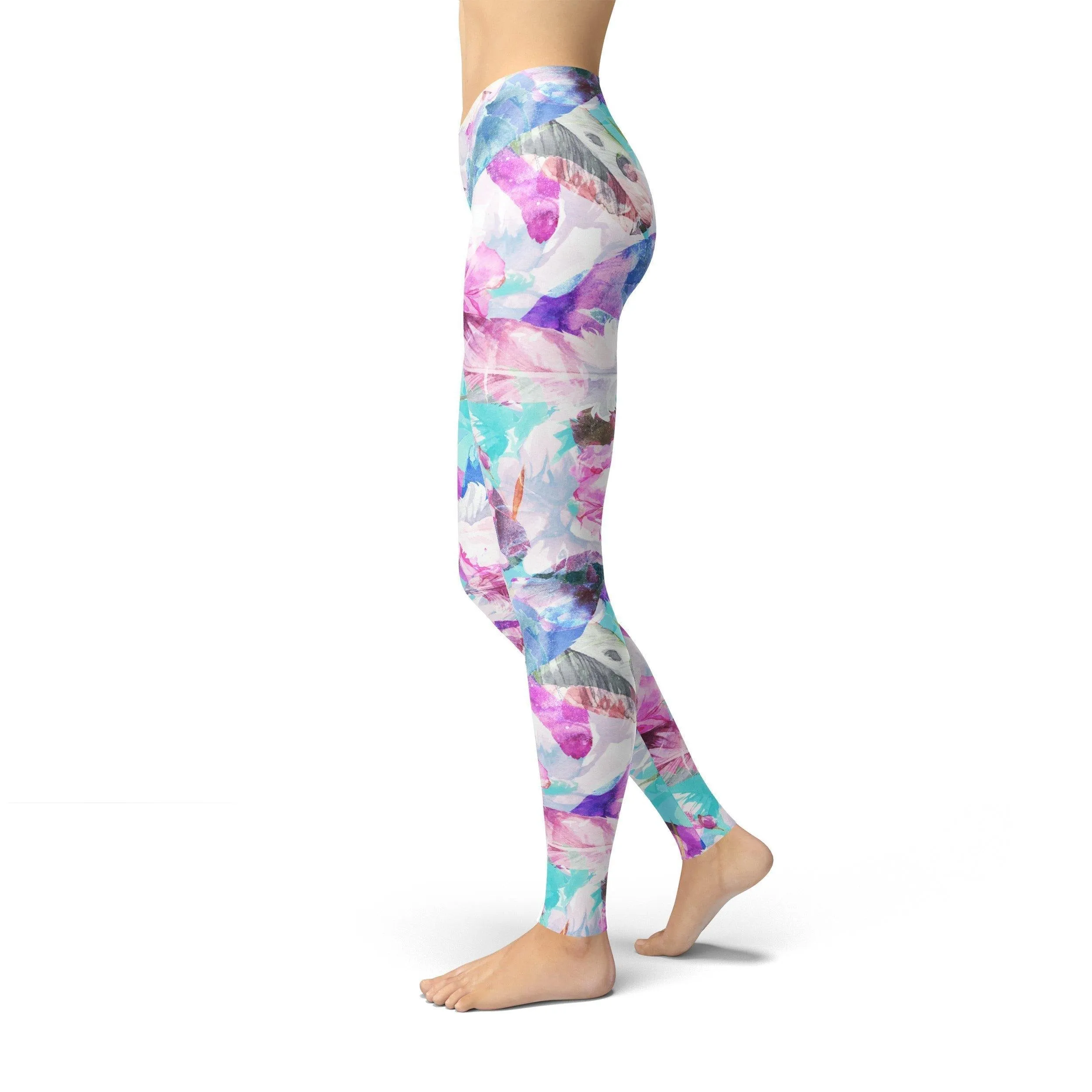 Jean Pink and Blue Flowers Leggings