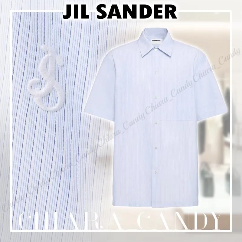 Jil Sander  |Stripes Cotton Short Sleeves Logo Designers Shirts