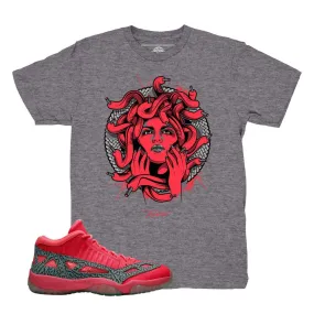 Jordan 11 IE Flash Crimson Medusa Grey Shirt