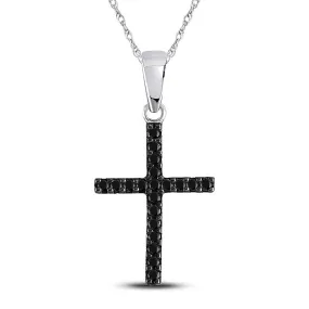 Keene Jewelers 10kt White Gold Womens Round Black Color Enhanced Diamond Cross Religious Pendant 1/5 Cttw