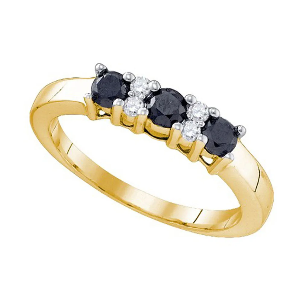 Keene Jewelers 10kt Yellow Gold Womens Round Black Color Enhanced Diamond Band Ring 5/8 Cttw