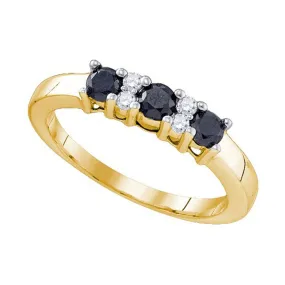 Keene Jewelers 10kt Yellow Gold Womens Round Black Color Enhanced Diamond Band Ring 5/8 Cttw