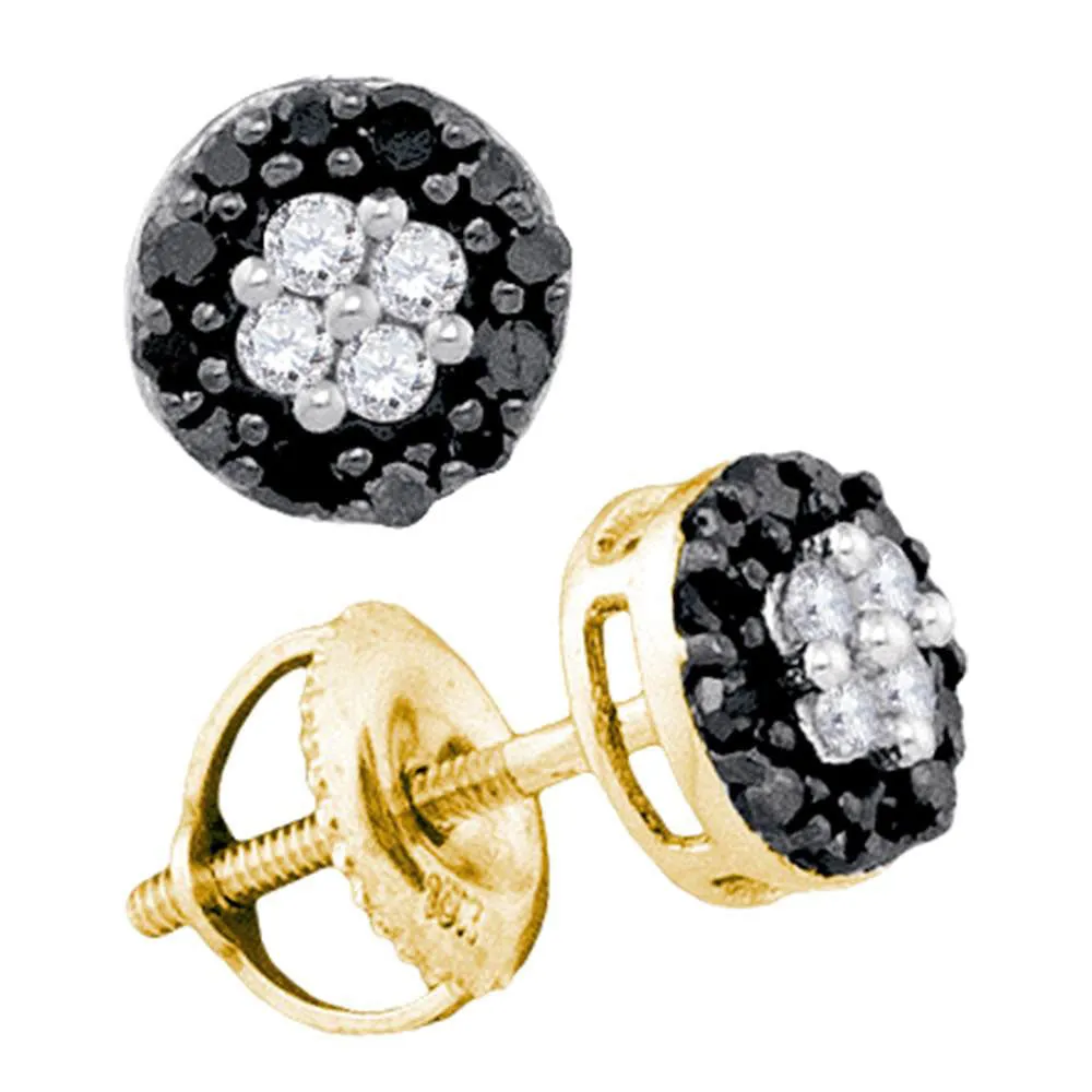 Keene Jewelers 10kt Yellow Gold Womens Round Black Color Enhanced Diamond Cluster Earrings 1/3 Cttw