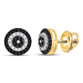 Keene Jewelers 10kt Yellow Gold Womens Round Black Color Enhanced Diamond Cluster Earrings 1/4 Cttw