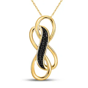 Keene Jewelers 10kt Yellow Gold Womens Round Black Color Enhanced Diamond Infinity Pendant 1/10 Cttw