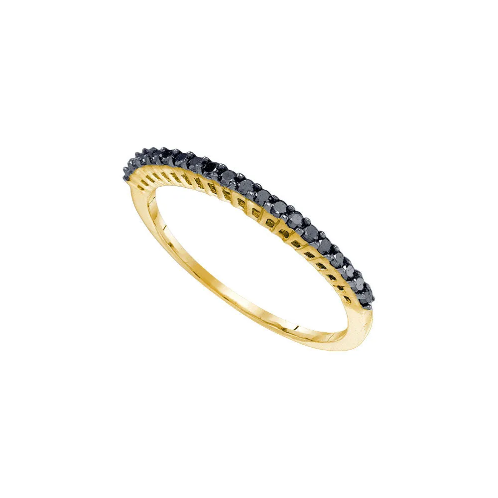 Keene Jewelers 10kt Yellow Gold Womens Round Black Color Enhanced Diamond Single Row Band Ring 1/4 Cttw