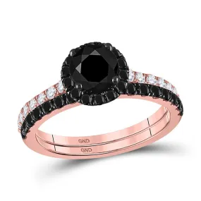 Keene Jewelers 14kt Rose Gold Womens Round Black Color Enhanced Diamond Bridal Wedding Ring Set 2-1/5 Cttw