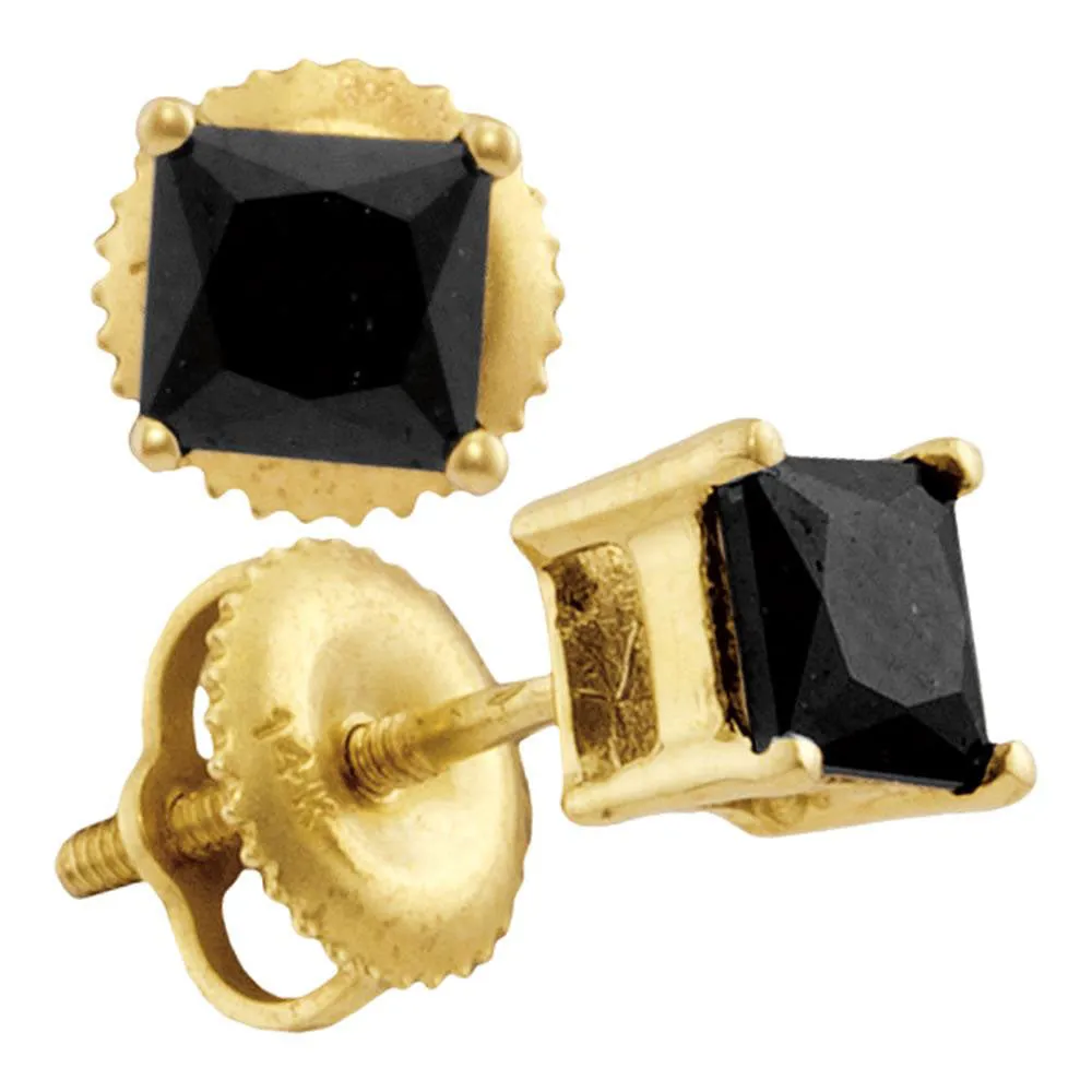 Keene Jewelers 14kt Yellow Gold Womens Princess Black Color Enhanced Diamond Stud Earrings 1 Cttw