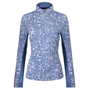 KJUS Sunshine Printed Sport Half Zip Ladies Golf Mid Layer Calm Blue/White