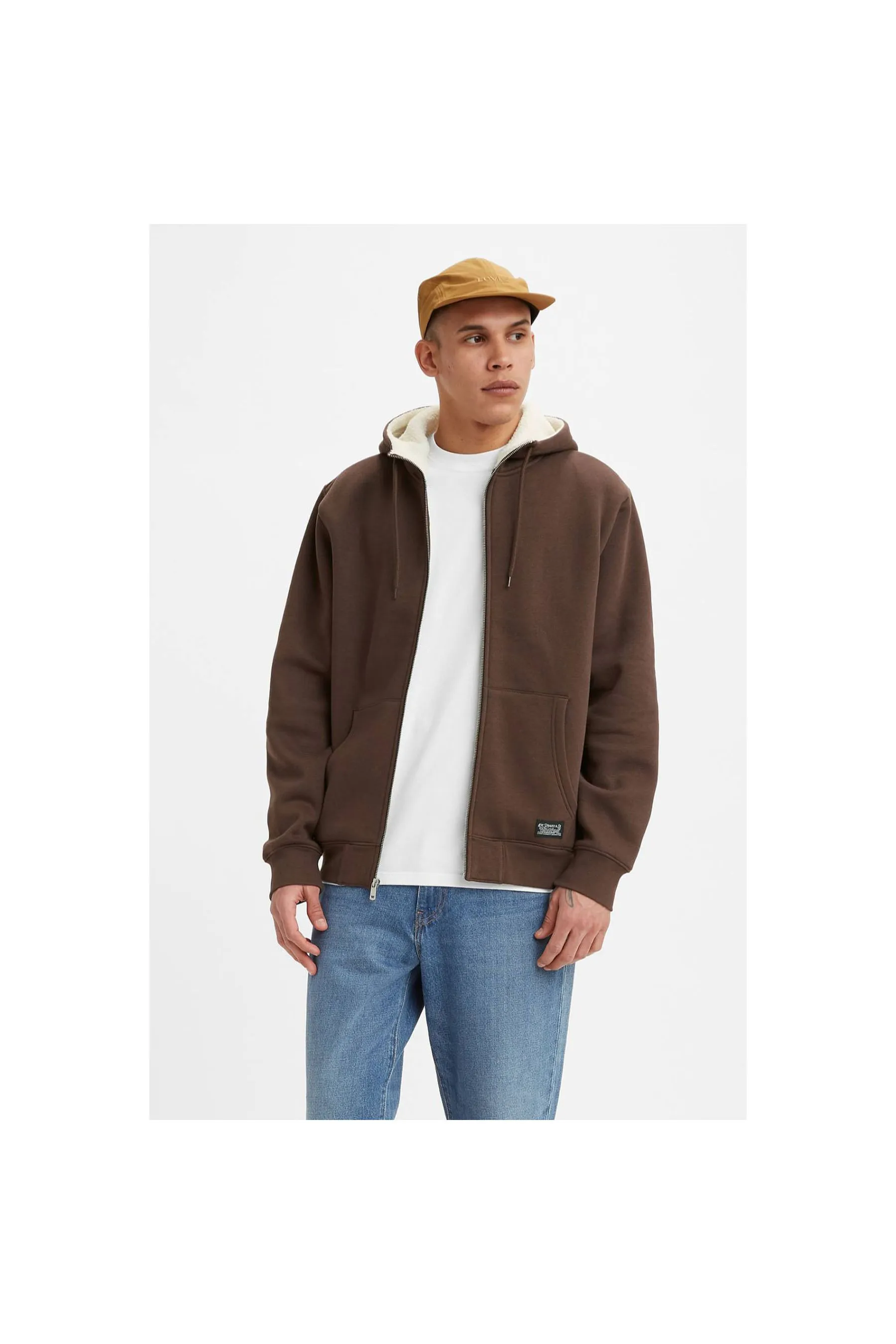 Levi's ® Sherpa Lined Zip Up Fondue Fudge Brown Men Hoodies