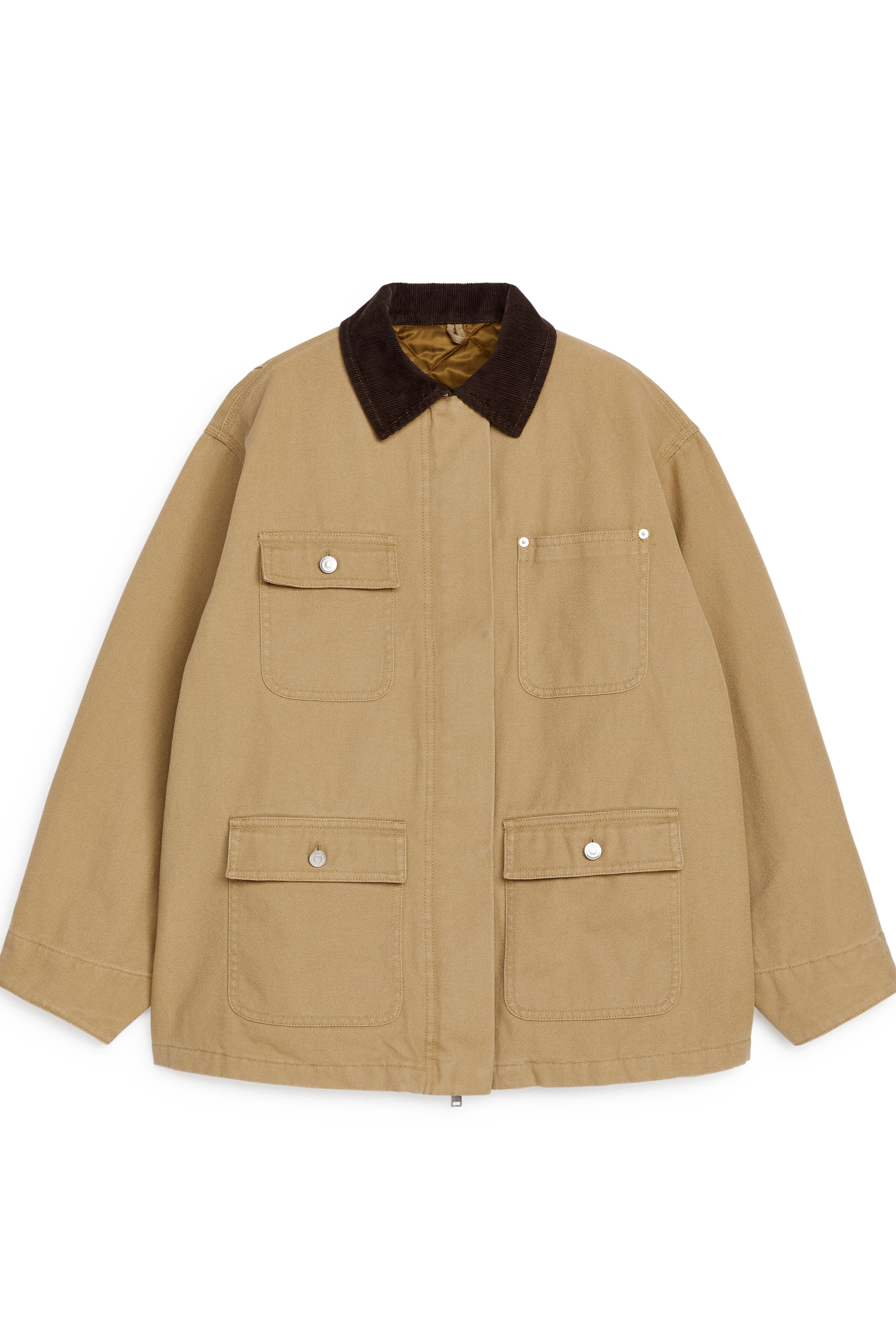 Lined Canvas Jacket - Long sleeve - Regular length - Beige - Ladies | H&M GB