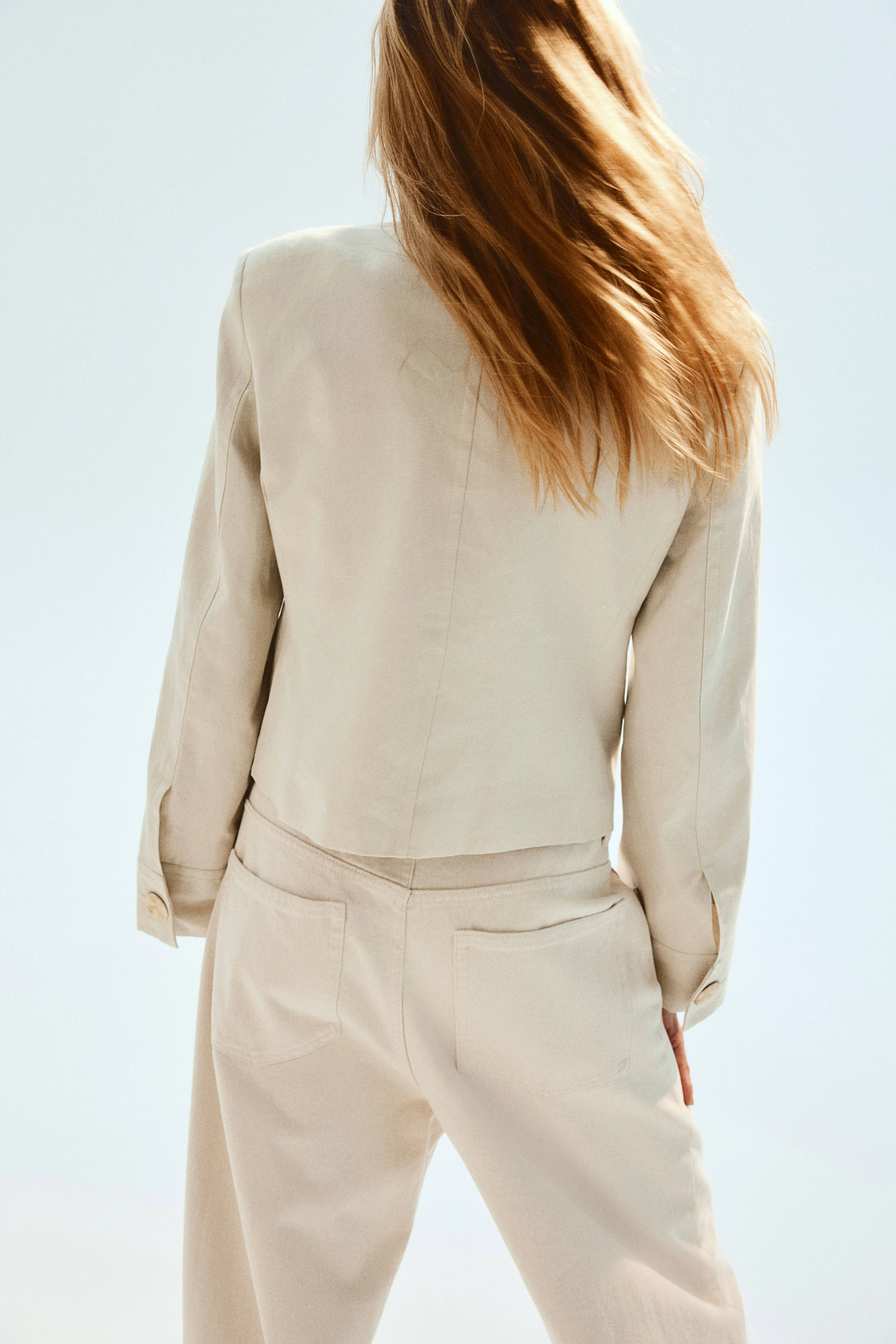 Linen jacket - Round neck - Long sleeve - Light beige - Ladies | H&M GB