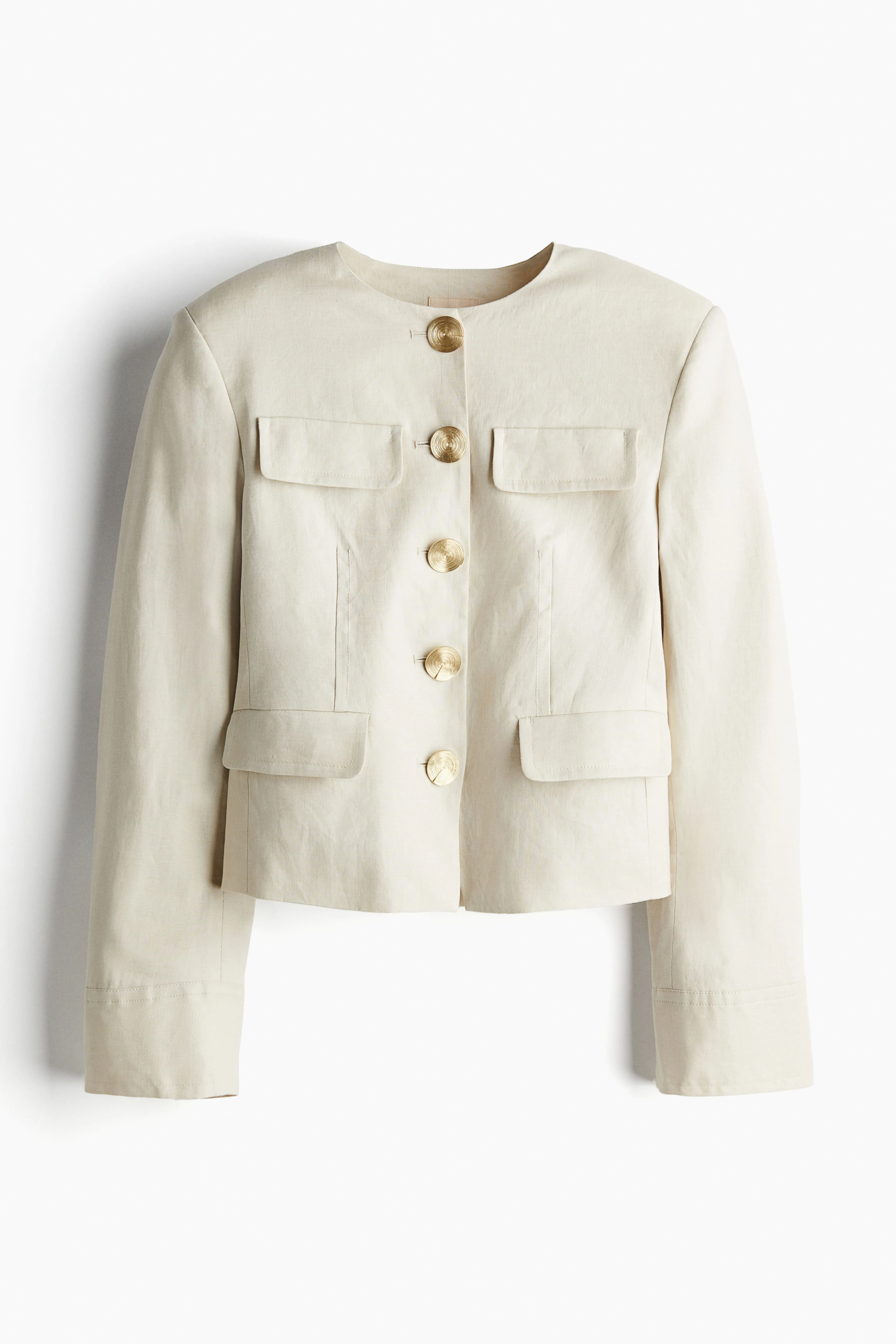 Linen jacket - Round neck - Long sleeve - Light beige - Ladies | H&M GB