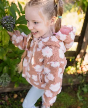 Little Kids' All Over Print Hooded Teddy Jacket in Cafe/blush | Postie