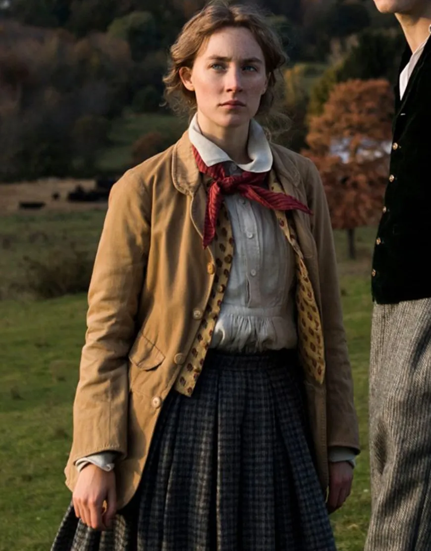 Little Women Jo March Trench Coat - Saoirse Ronan Brown Corduroy Coat