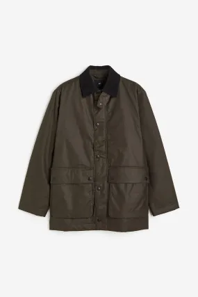 Loose Fit Water-repellent canvas jacket - Long sleeve - Regular length - Dark khaki green - Men | H&M GB