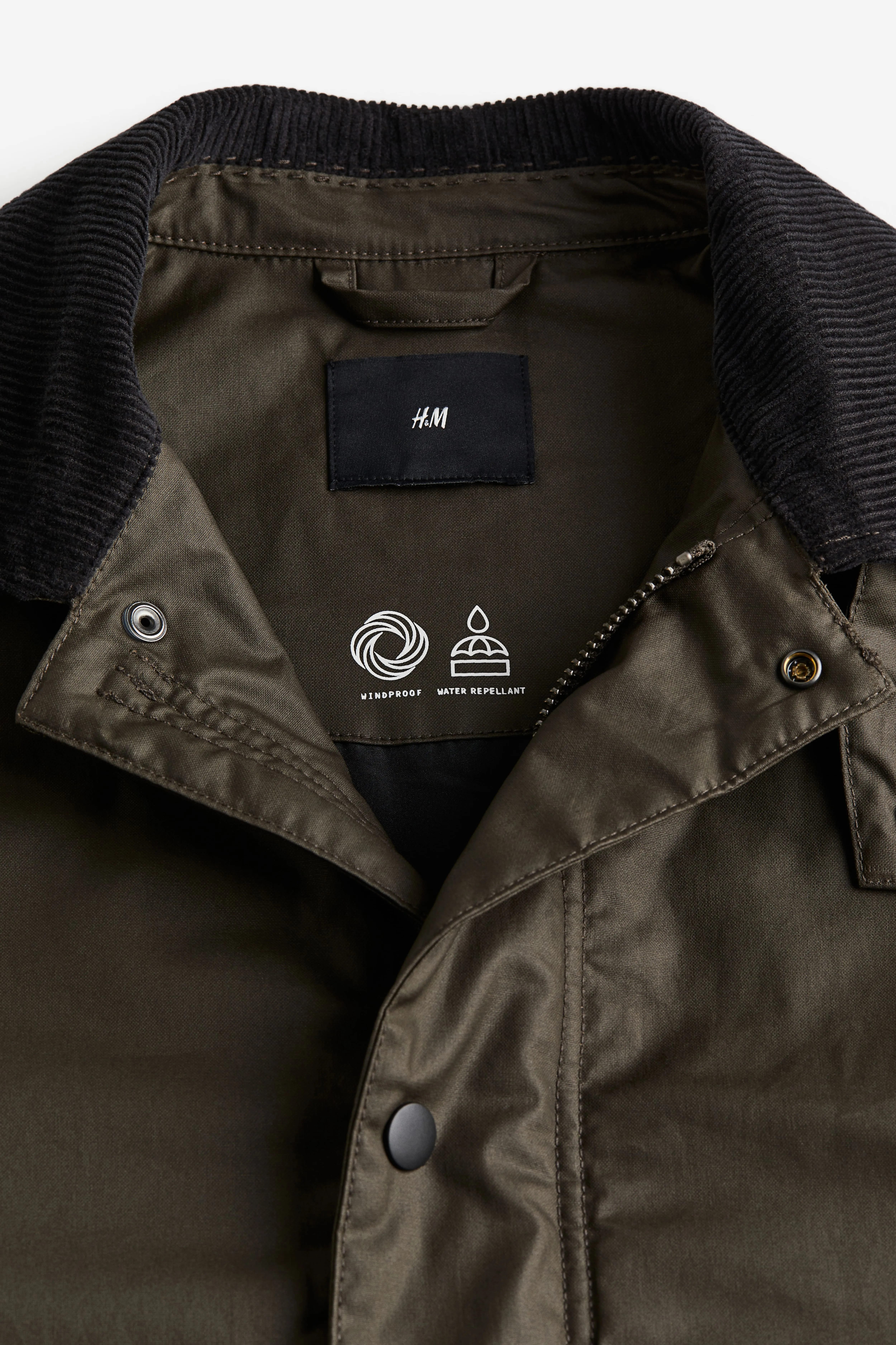 Loose Fit Water-repellent canvas jacket - Long sleeve - Regular length - Dark khaki green - Men | H&M GB