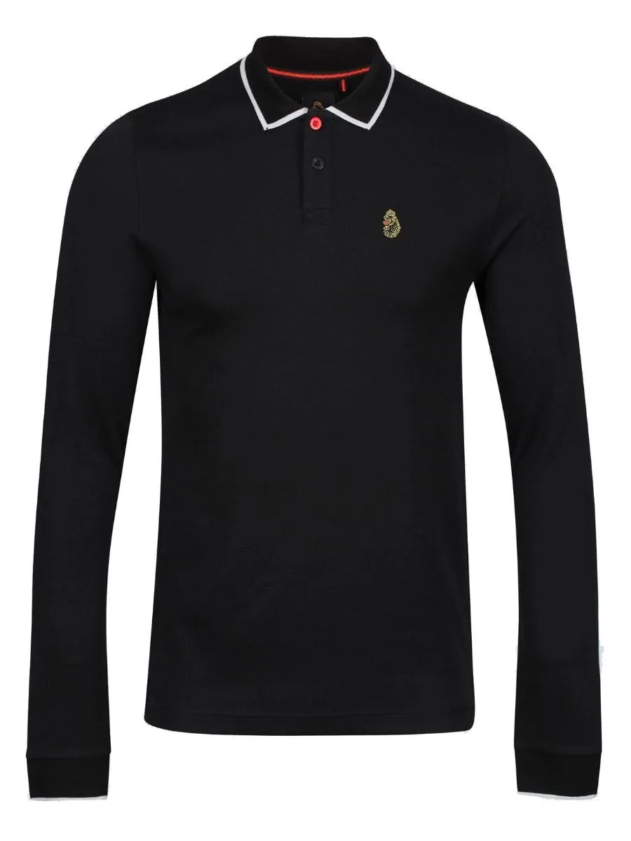 Luke 1977 Meadtastic Sport Long Sleeve Pique Polo Shirt Jet Black