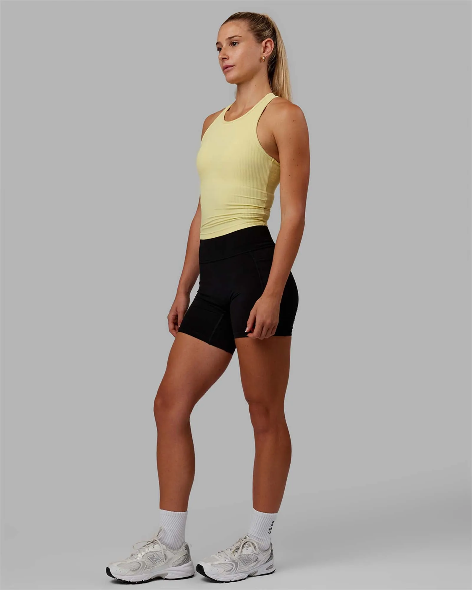 Luxe Ribbed Flow Performance Tank with Shelf Bra - Lemon Fizz