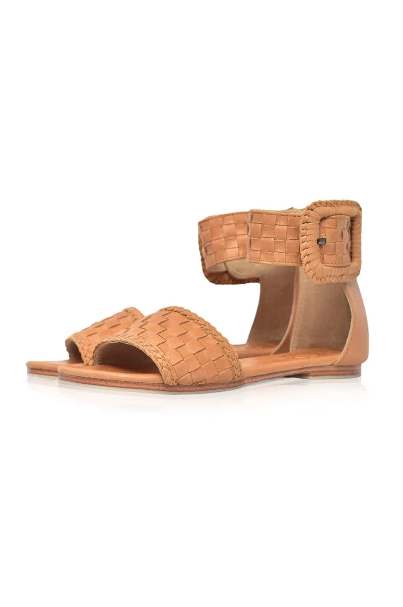 Madagascar Woven Leather Sandals in Light Tan