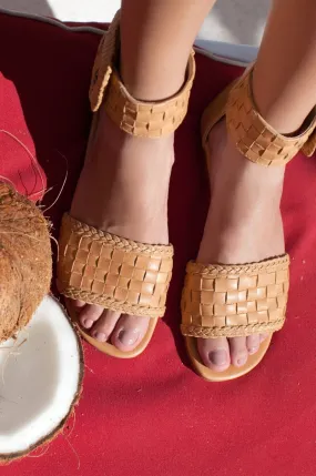 Madagascar Woven Leather Sandals in Light Tan