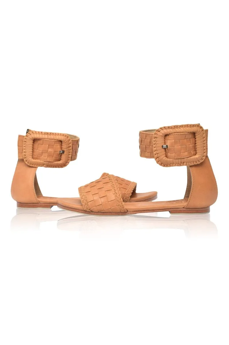 Madagascar Woven Leather Sandals in Light Tan