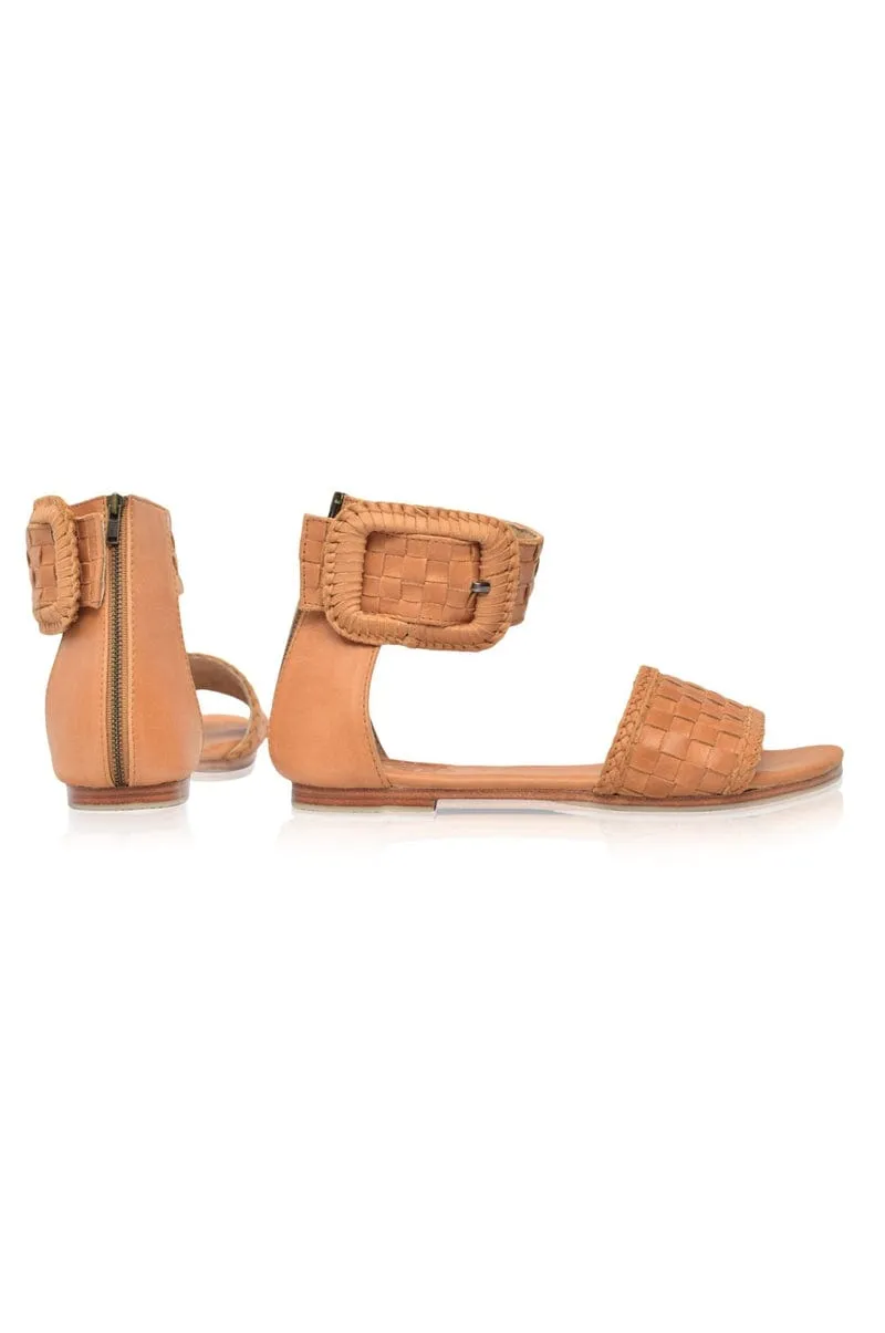 Madagascar Woven Leather Sandals in Light Tan