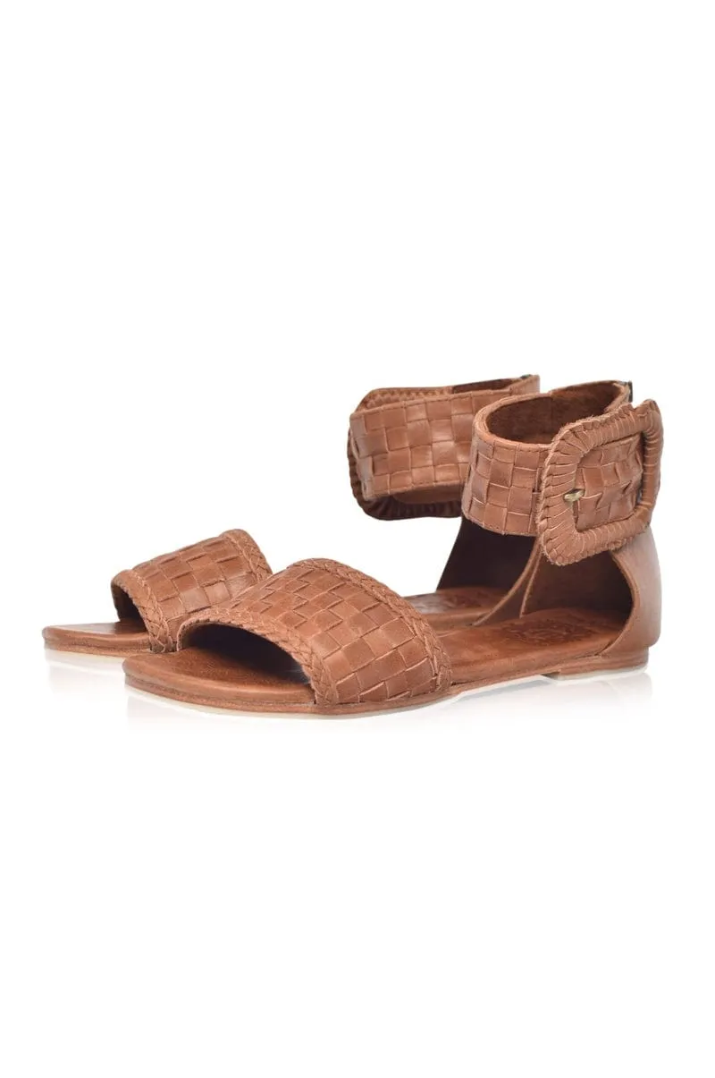 Madagascar Woven Leather Sandals in Light Tan