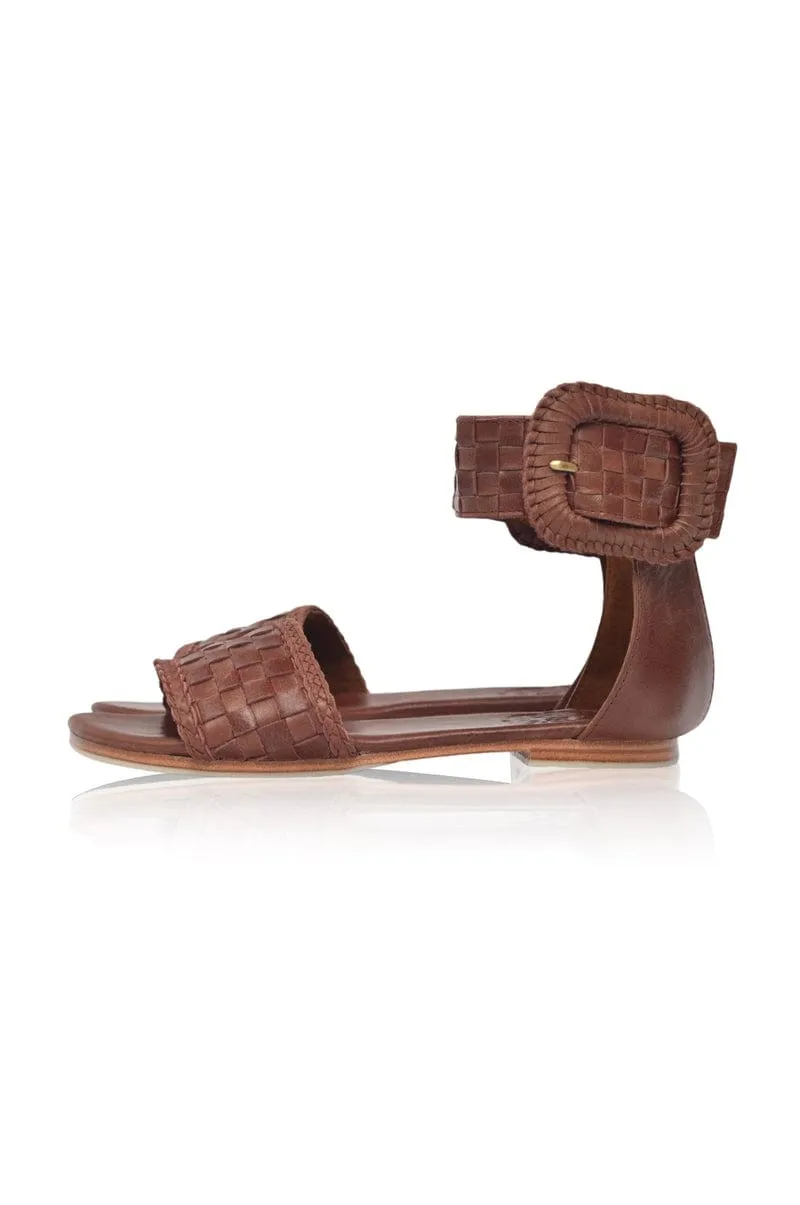 Madagascar Woven Leather Sandals in Light Tan