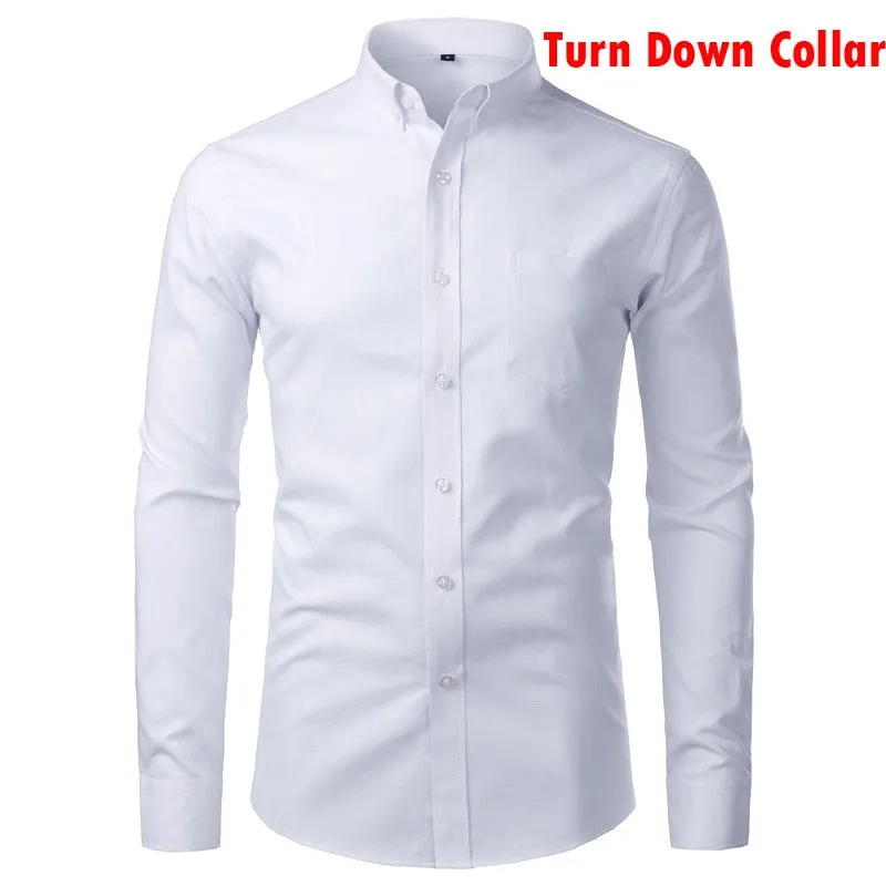 Men's Casual Solid Oxford Cotton Stand Collar Slim Fit Long Sleeve Shirt