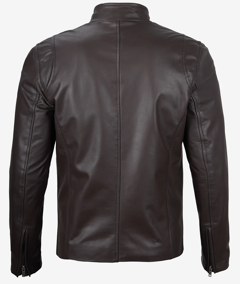 Mens Classic Dark Brown Cafe Racer Leather Jacket