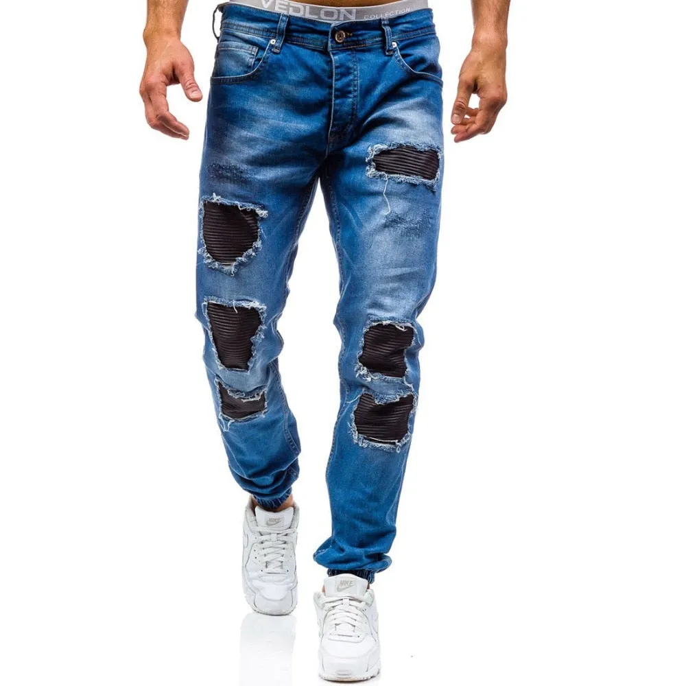 Men's Leisure Cotton Solid Pattern Mid Waist Casual Straight Leg Jeans