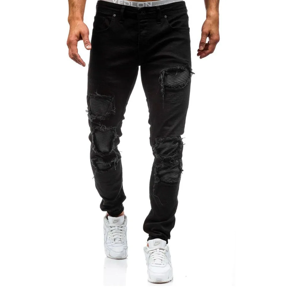 Men's Leisure Cotton Solid Pattern Mid Waist Casual Straight Leg Jeans