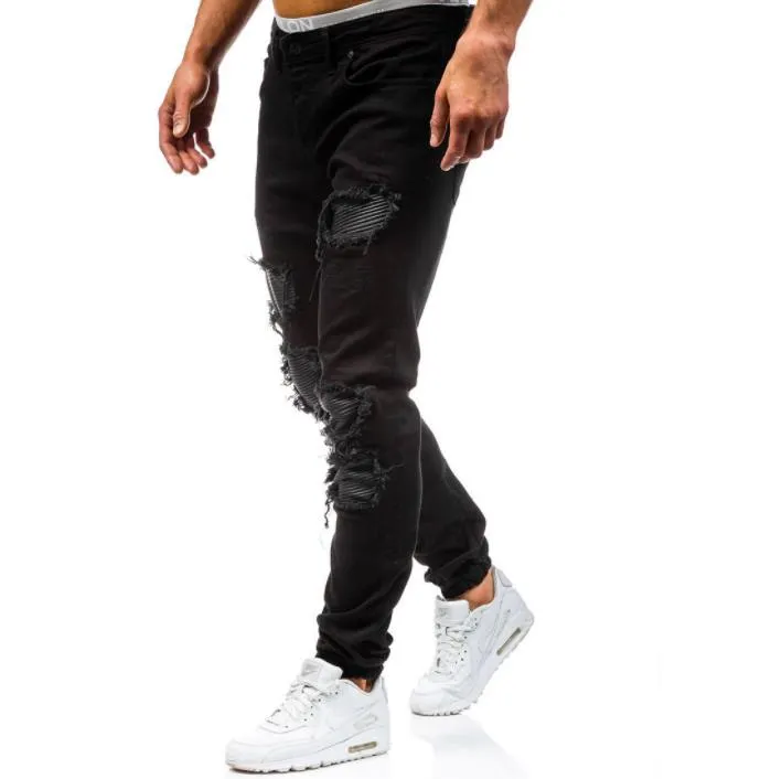 Men's Leisure Cotton Solid Pattern Mid Waist Casual Straight Leg Jeans