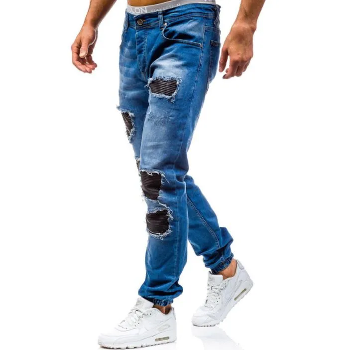 Men's Leisure Cotton Solid Pattern Mid Waist Casual Straight Leg Jeans