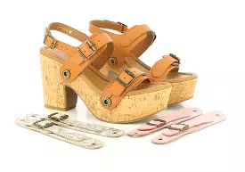 Mia Cork Pack - Camel, Light Pink, White Snake Straps