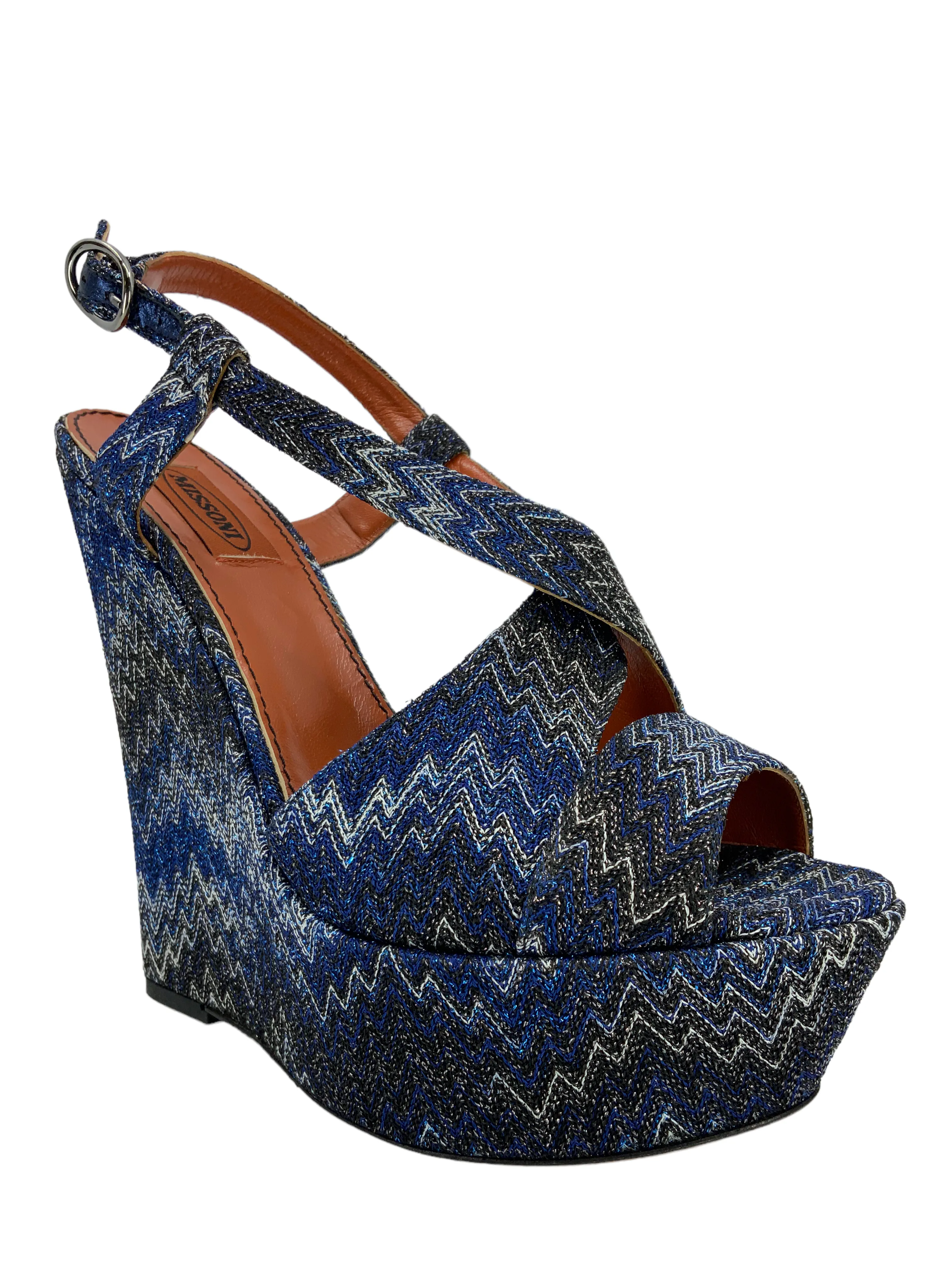 MISSONI Woven Chevron Fabric Platform Wedges Size 10